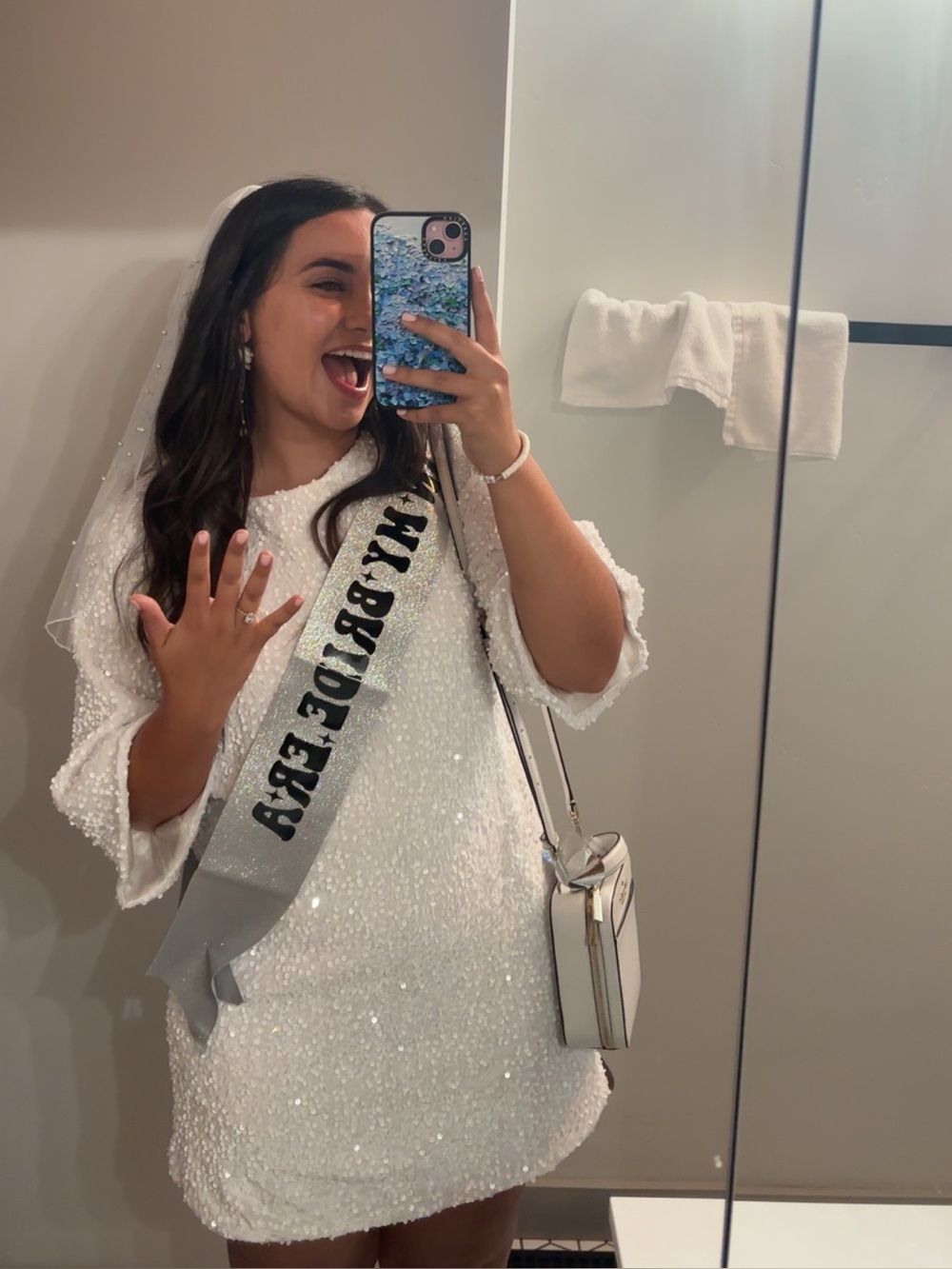 White Sequin Short-Sleeve Dress